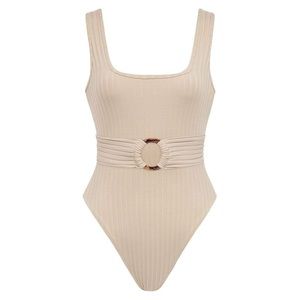 NWT Montce Beige Rib Kim One-Piece small swimwear